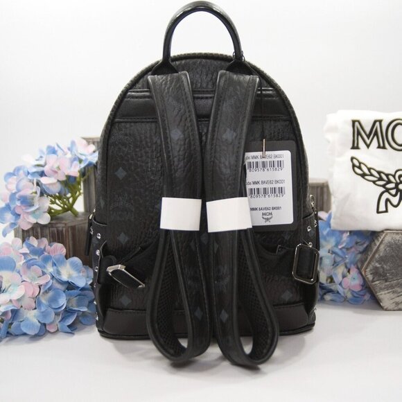 MCM Black Studded Viisetos Leather Backpack Book Bag NWT - Picture 4 of 8